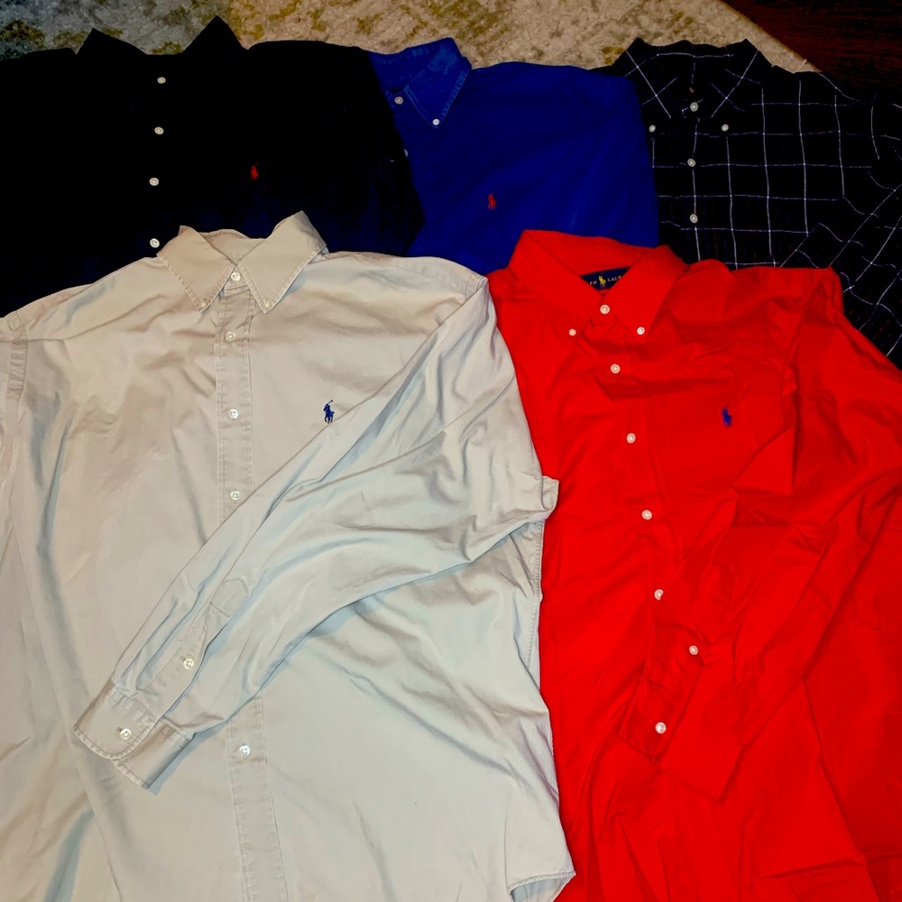Bundle Pack of 5 Polo long sleeve button down casual shirt